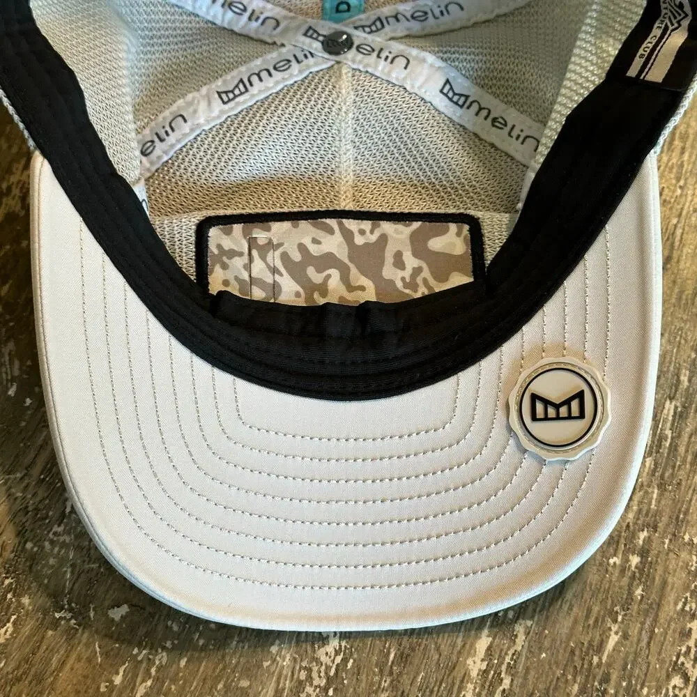 Melin Odysea Hydro Adventure Club SnapBack Hat Cream White Mesh Trucker Small